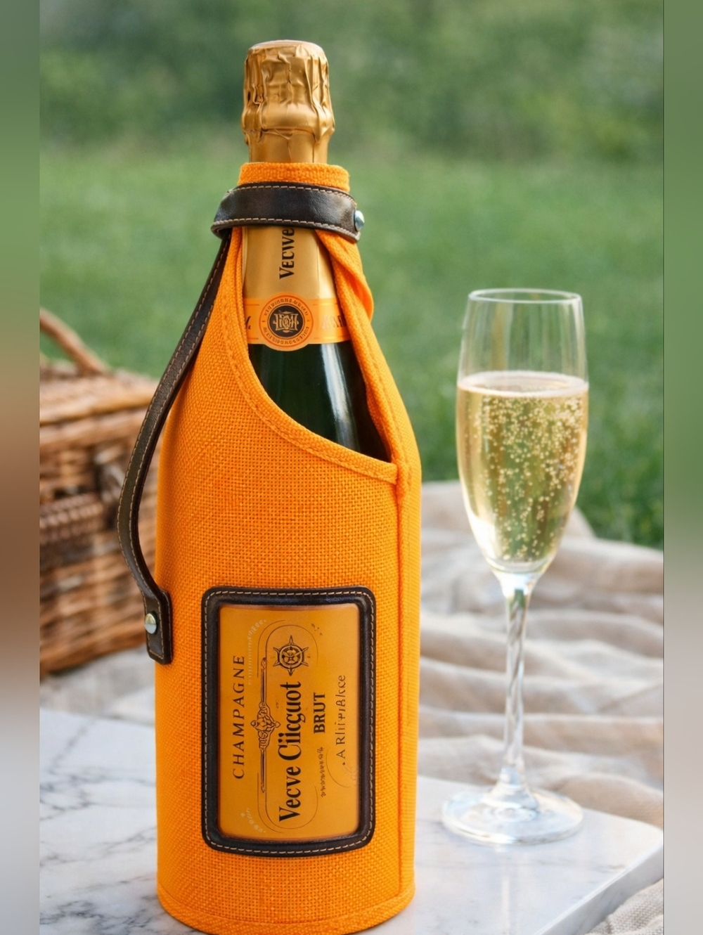 Veuve Clicquot Champagne Bottle Sleeve Carrier | Orange Insulated Wine Holder
